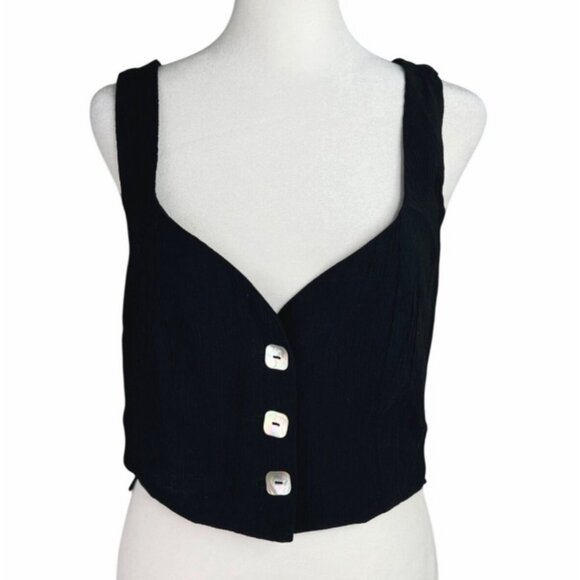 Jason Wu Womens Black Square Mother of Pearl Sleeveless Button Vest Crop Top Sma - Picture 7 of 14